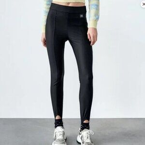Zara SMALL Space Invaders Stirrup Leggings Black High Waisted